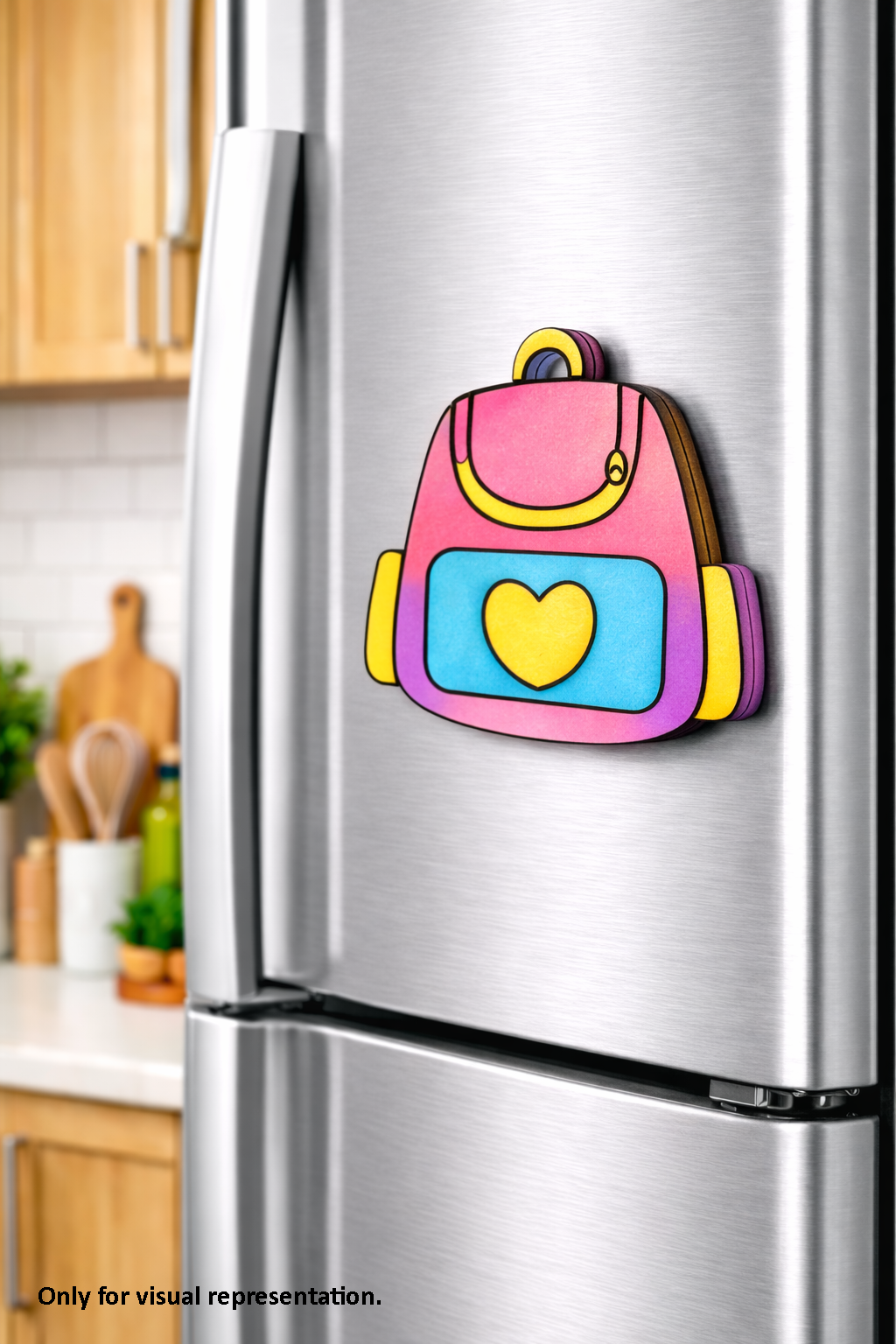 MDF backpack DIY fridge magnet painted craft cutout for home decor mounted on fridge 