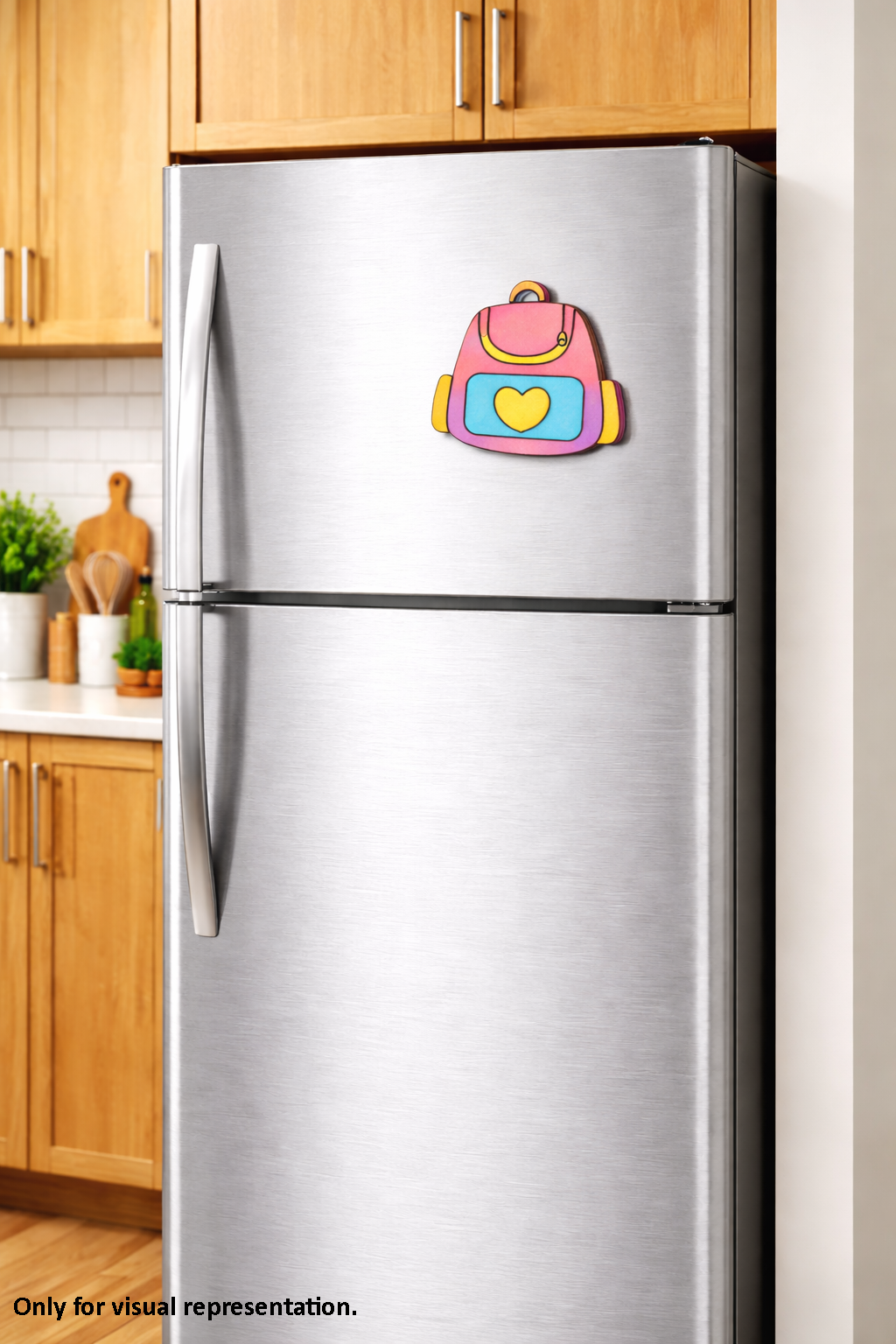 MDF backpack DIY fridge magnet painted craft cutout for home decor mounted on fridge 
