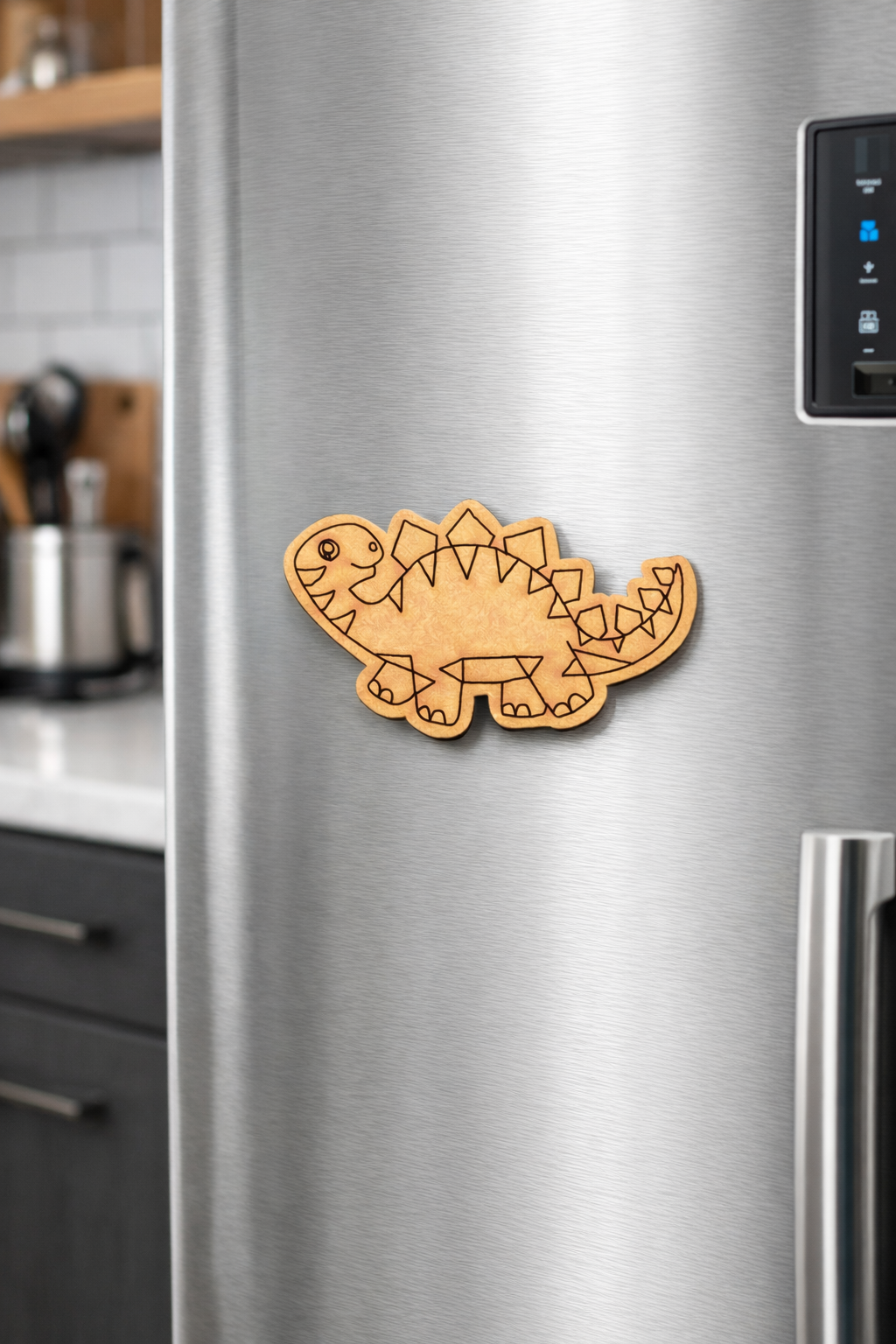 MDF dinosaur DIY fridge magnet unpainted craft cutout for home decor mounted on fridge