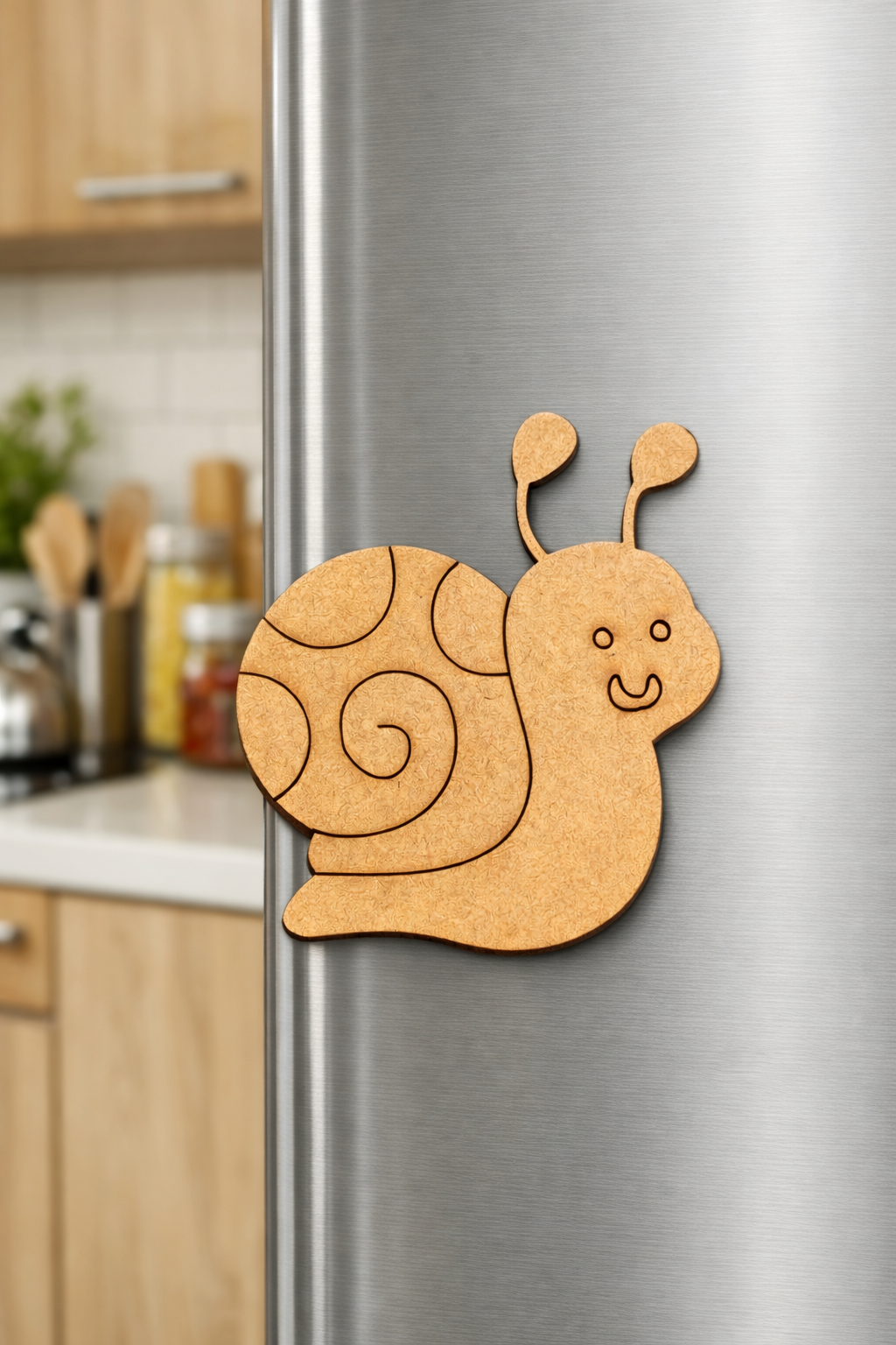 MDF snail DIY fridge magnet unpainted craft cutout for home decor mounted on fridge 