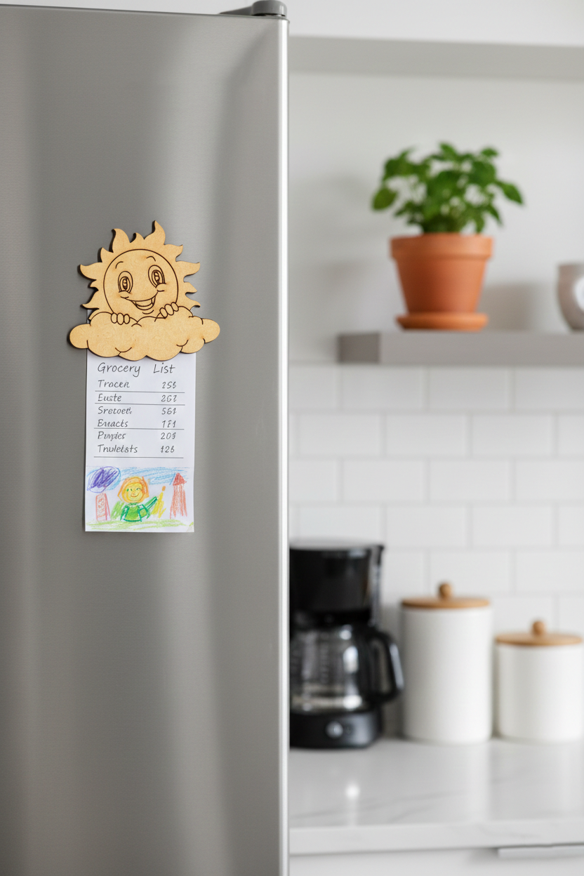 MDF sun DIY fridge magnet unpainted craft cutout for home decor mounted on fridge 