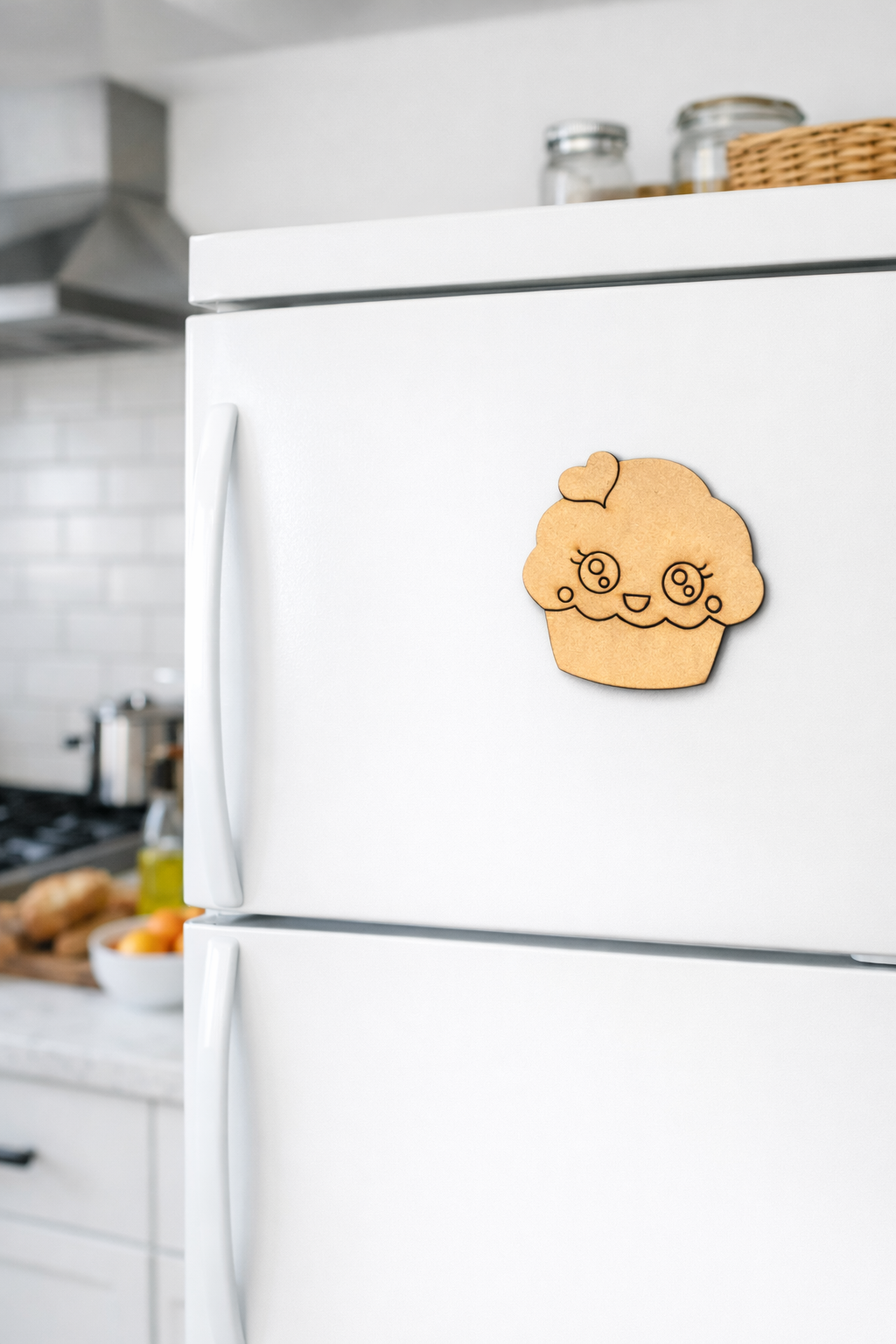 MDF cupcake DIY fridge magnet unpainted craft cutout for home decor mounted on fridge 