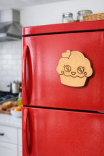 MDF cupcake DIY fridge magnet unpainted craft cutout for home decor mounted on fridge 