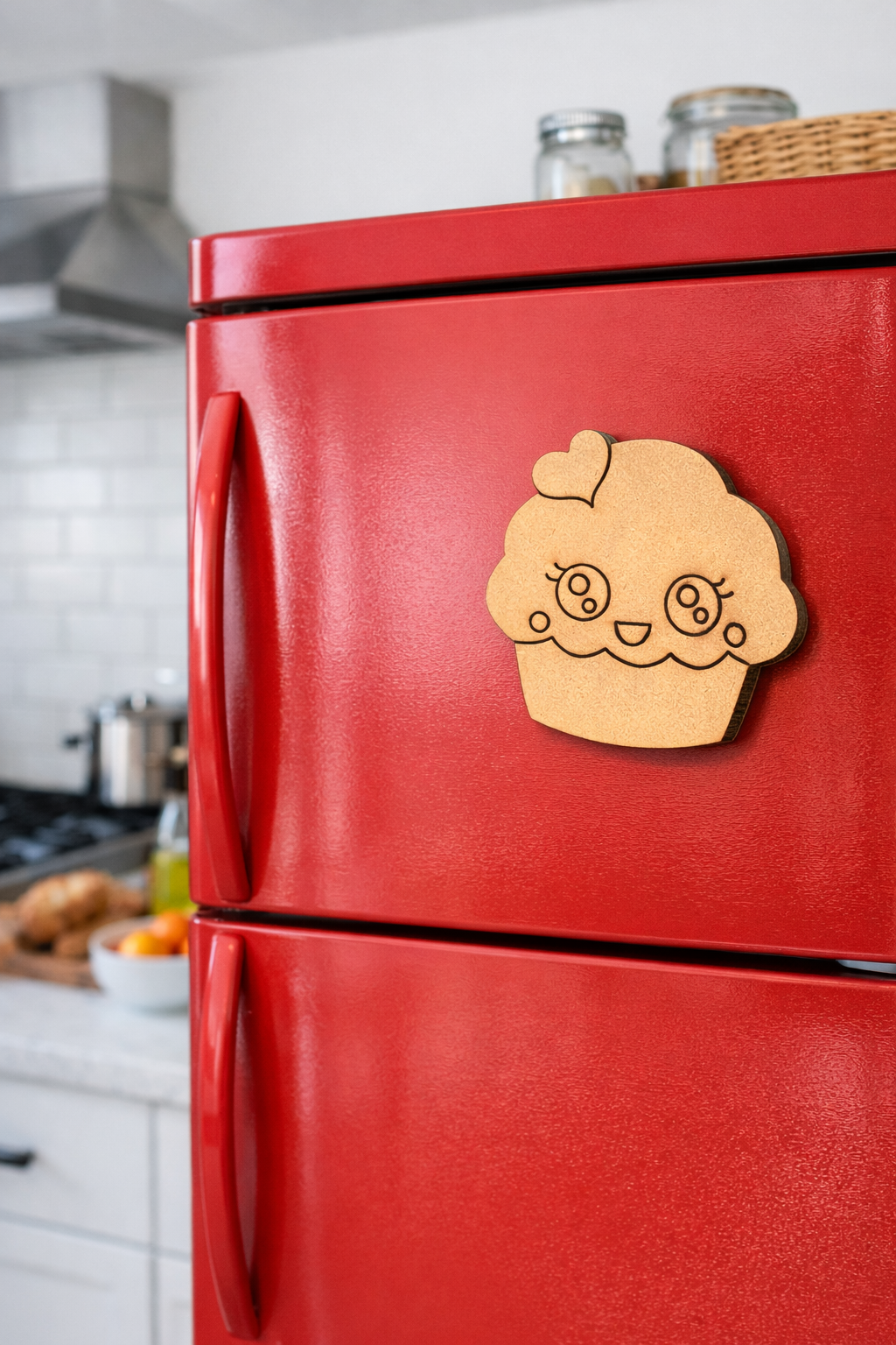 MDF cupcake DIY fridge magnet unpainted craft cutout for home decor mounted on fridge 