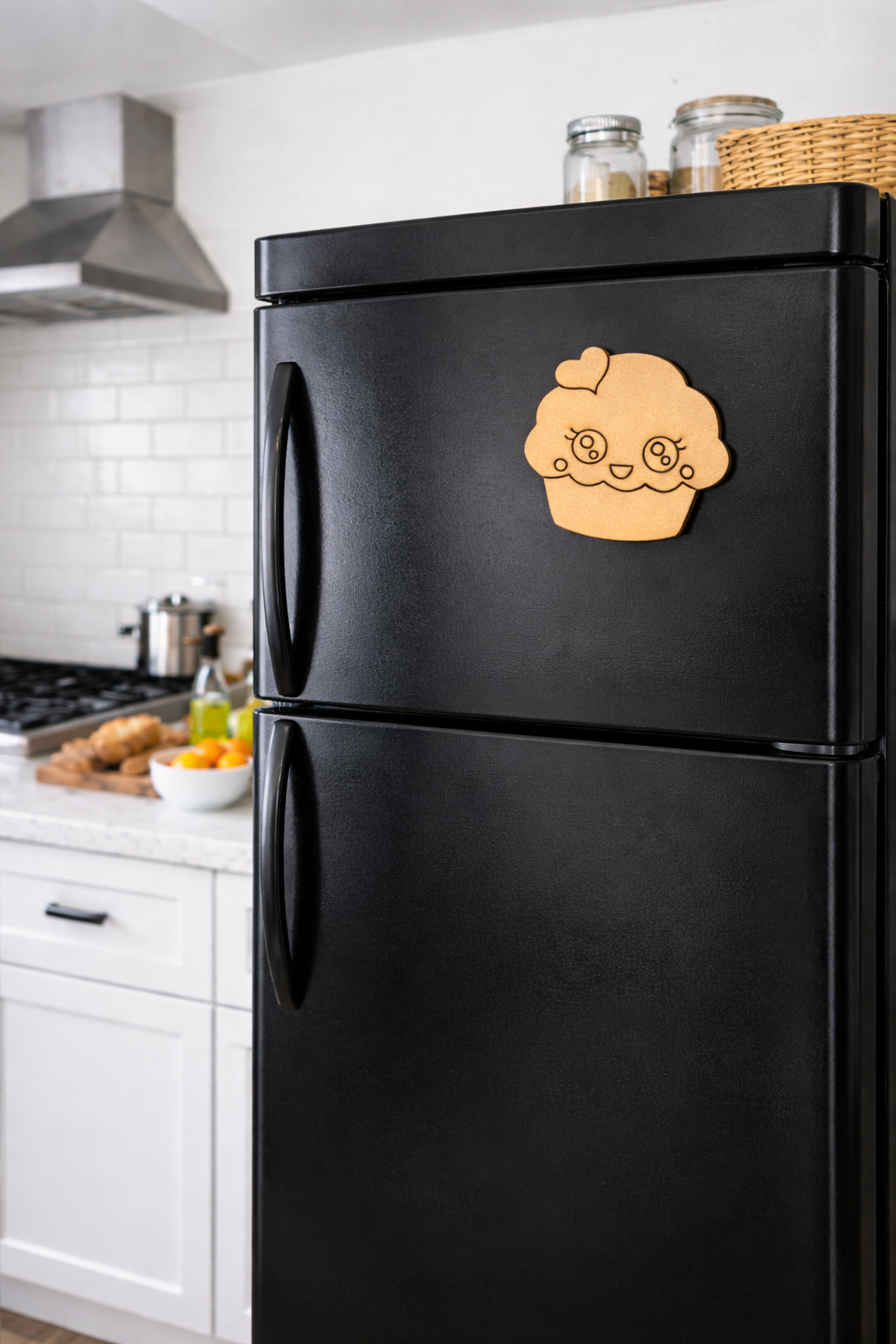 MDF cupcake DIY fridge magnet unpainted craft cutout for home decor mounted on fridge 