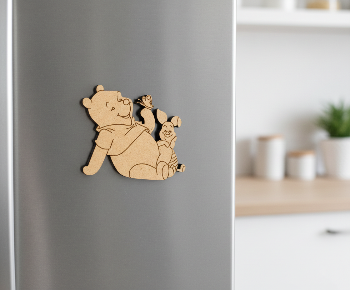 MDF bear friends DIY fridge magnet unpainted craft cutout for home decor mounted on fridge 