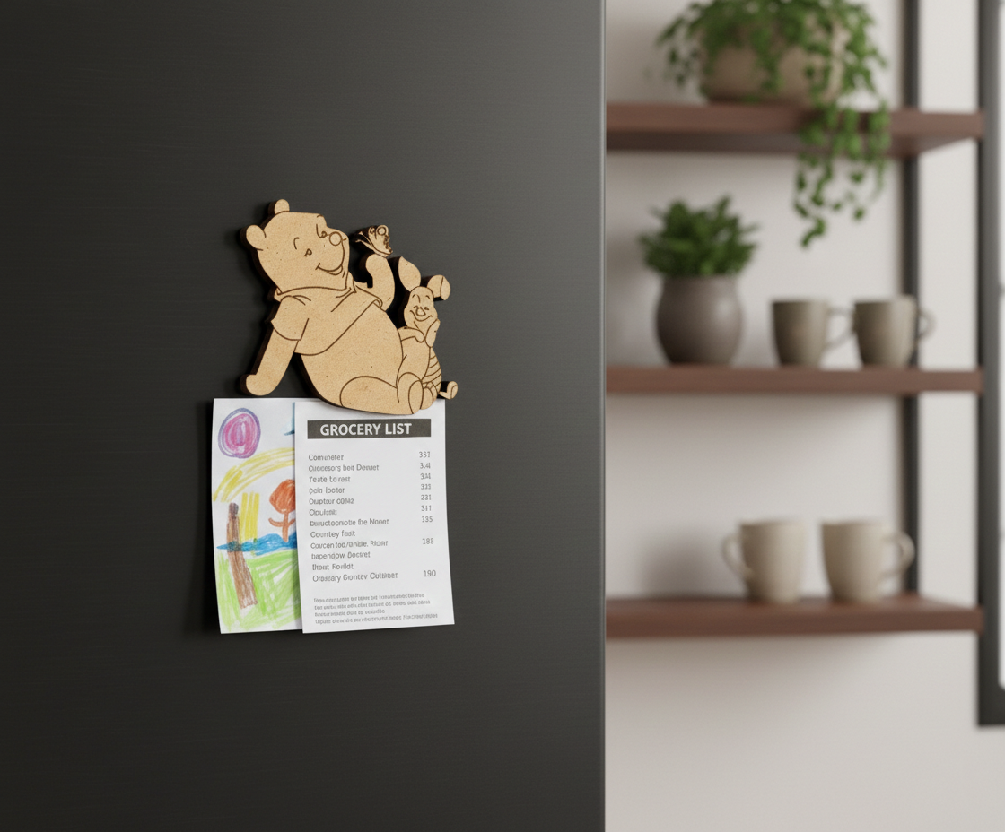 MDF bear friends DIY fridge magnet unpainted craft cutout for home decor mounted on fridge 