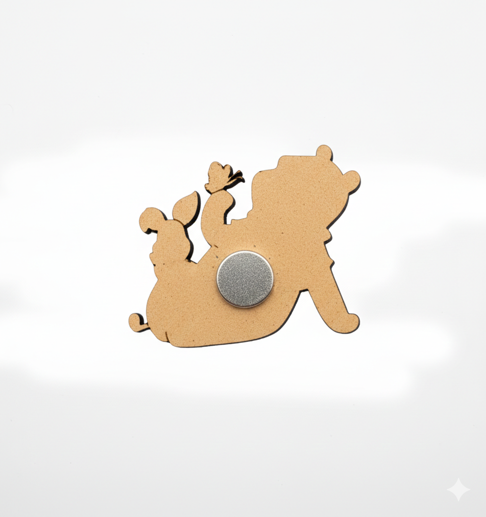 backside of MDF bear friends DIY fridge magnet unpainted craft cutout for home decor