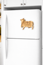 MDF cow DIY fridge magnet unpainted craft cutout for home decor, mounted on fridge 
