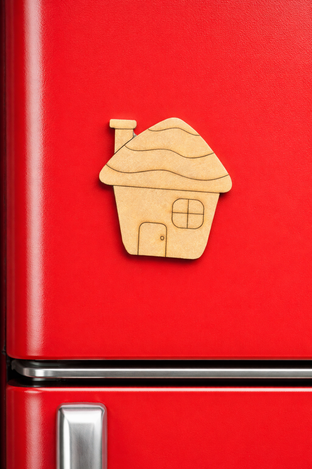 MDF house DIY fridge magnet unpainted craft cutout for home decor, mounted on fridge