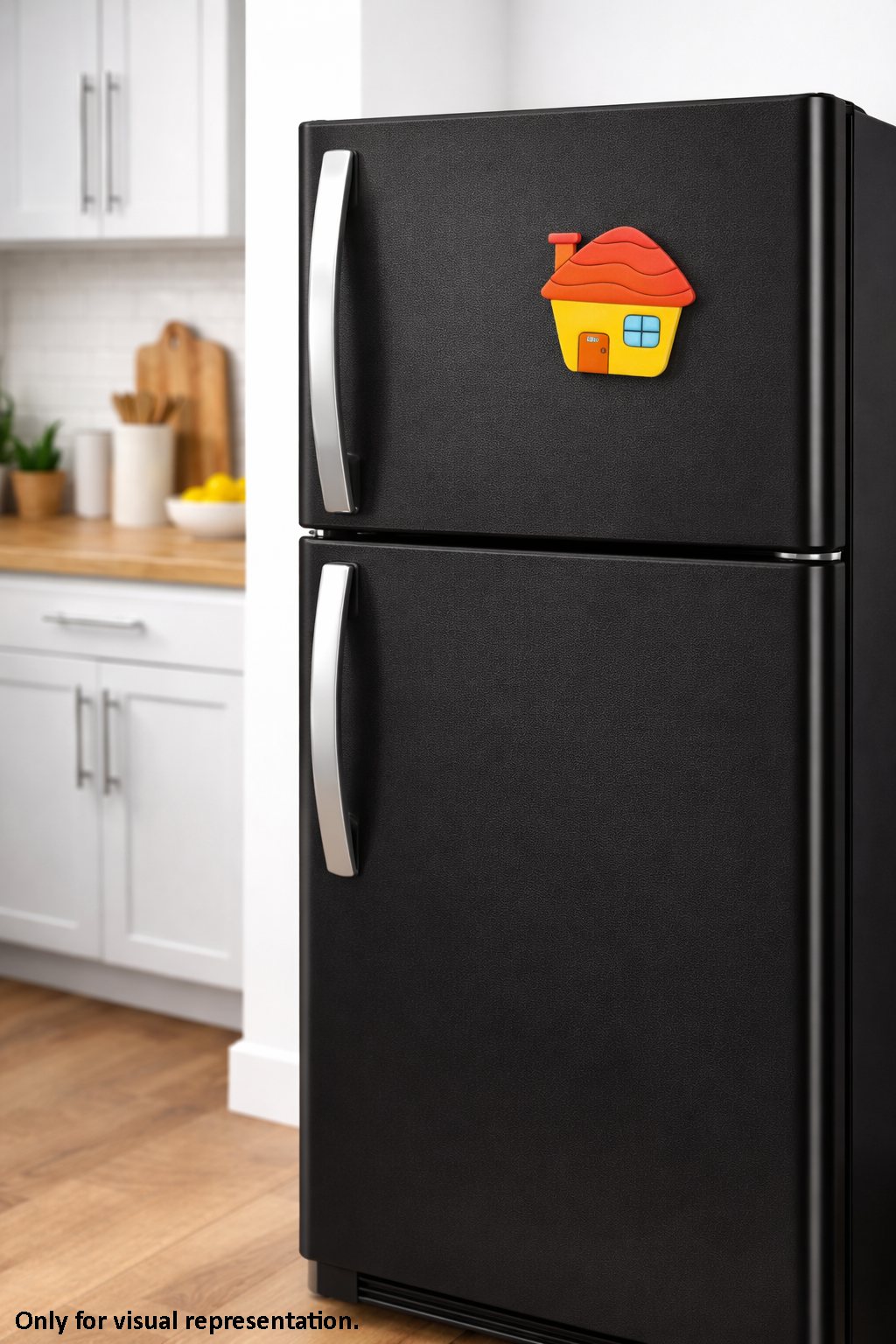 MDF house DIY fridge magnet painted craft cutout for home decor, mounted on fridge