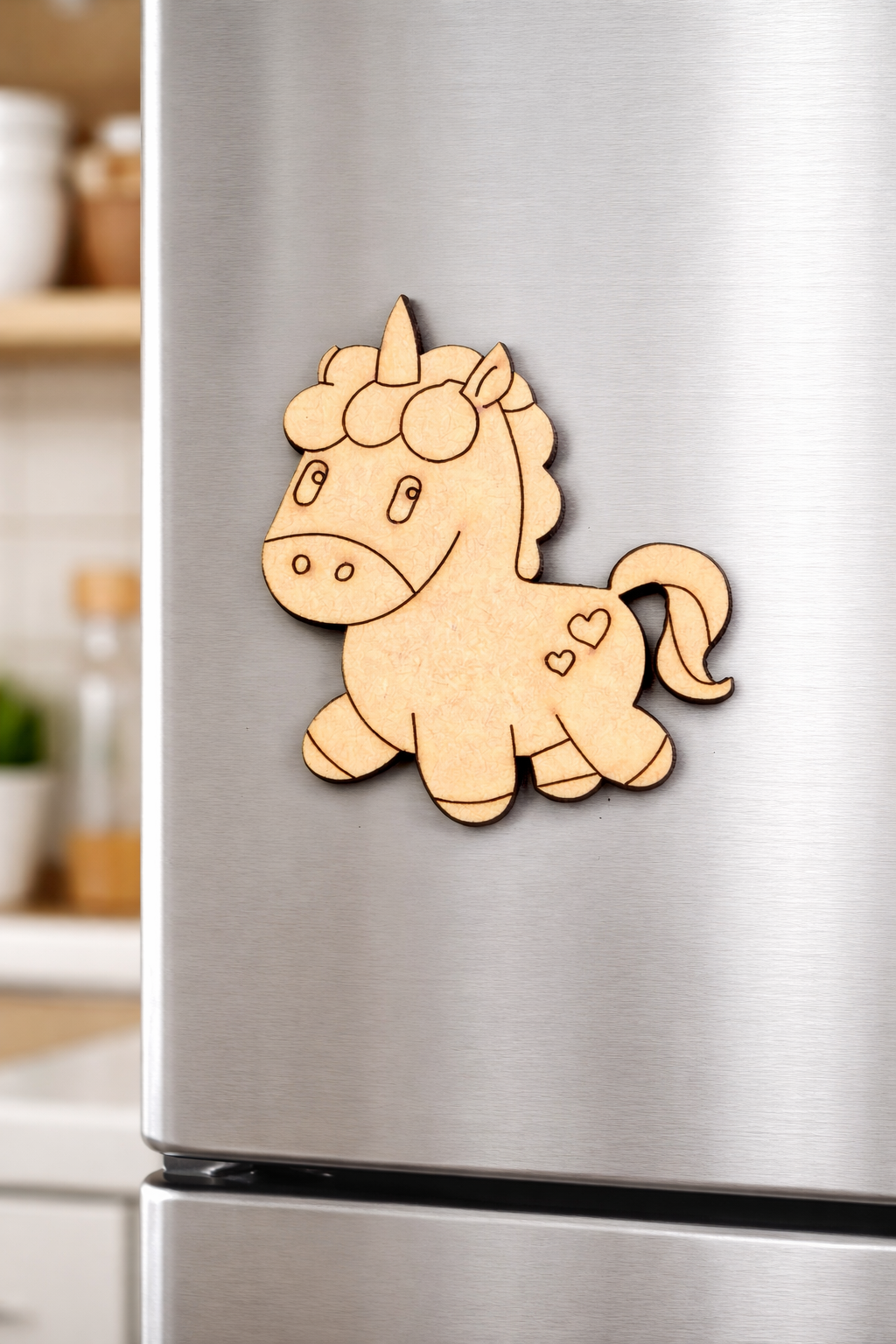 MDF cute unicorn DIY fridge magnet unpainted craft cutout for home decor mounted on fridge