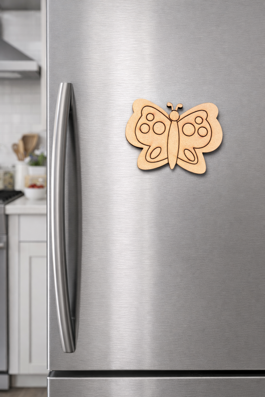 MDF Butterfly Fridge Magnet DIY Craft Cutout Decor Gift Sets unpainted laser cut base, mounted on fridge 
