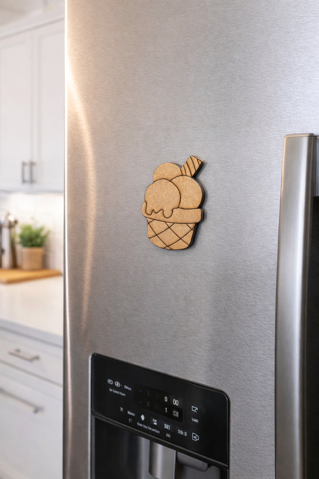 MDF Ice Cream Fridge Magnet DIY Craft Cutout Decor Gift Sets unpainted laser cut base, mounted on fridge