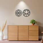 Lotus flower MDF wall decor with laser-cut floral design mounted on a neutral wall in a modern home interior.