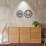 Lotus flower MDF wall decor with laser-cut floral design mounted on a neutral wall in a modern home interior.
