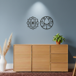 Lotus flower MDF wall decor with laser-cut floral design mounted on a neutral wall in a modern home interior.