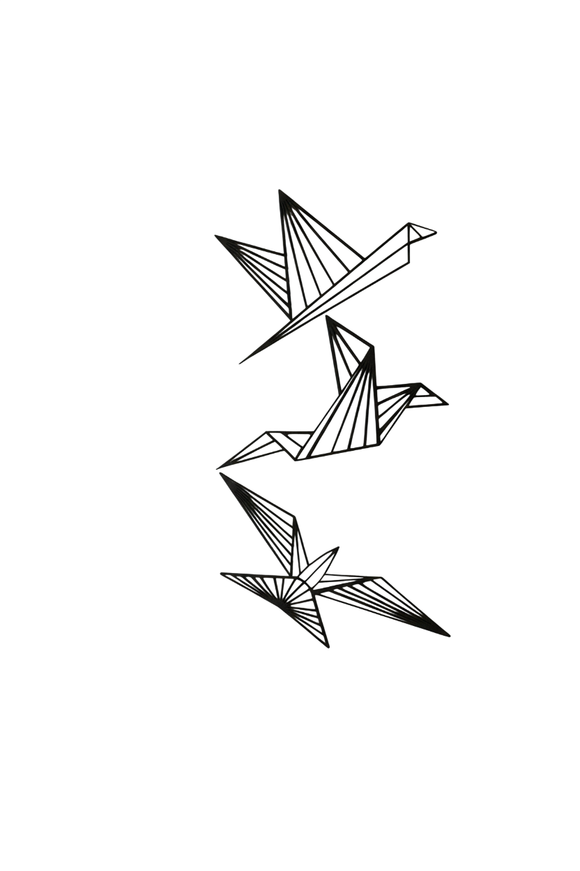 Origami birds MDF wall decor set with geometric bird designs 