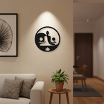 Yoga family MDF wall decor featuring a meditation silhouette design mounted on a light wall in a modern home interior.