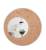 Round MDF mirror frame with floral engraved pattern for DIY painting and home decor wall mirror