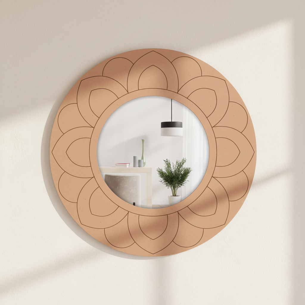 MDF Lotus Petal Round Wall Mirror for Home Decor