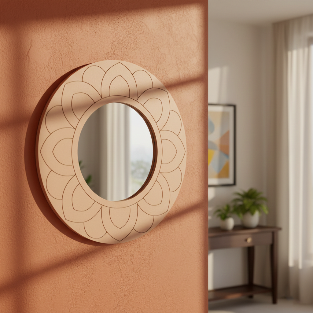 MDF Lotus Petal Round Wall Mirror for Home Decor