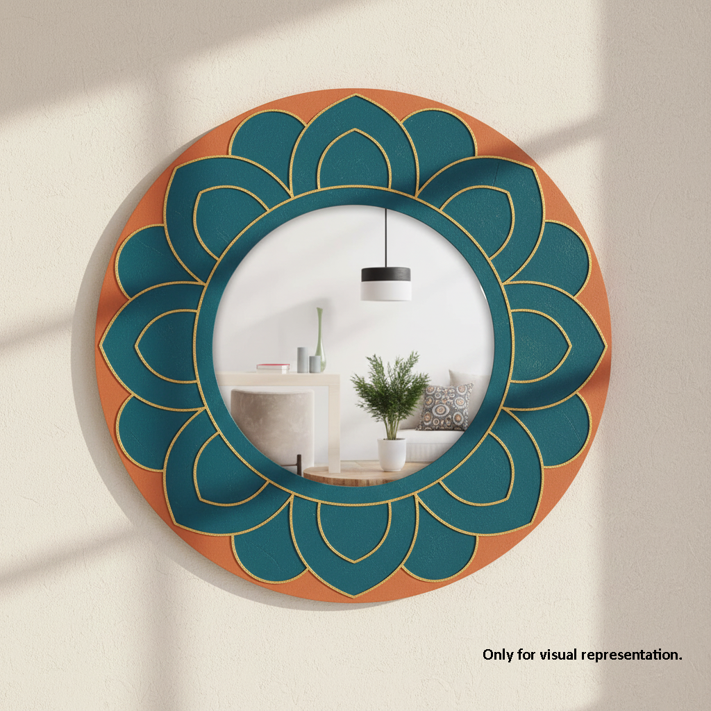 MDF Lotus Petal Round Wall Mirror for Home Decor