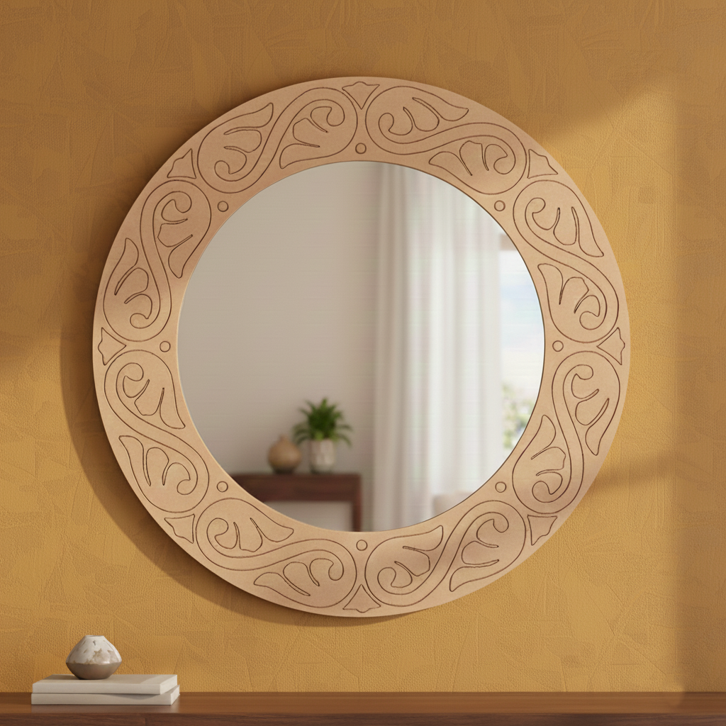 MDF Scroll Round Wall Mirror for Home Decor