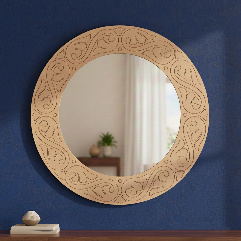 MDF Scroll Round Wall Mirror for Home Decor
