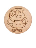 Unpainted round MDF pre-marked cartoon character base for DIY kids painting and craft.
