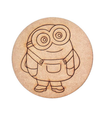 Unpainted round MDF pre-marked cartoon character base for DIY kids painting and craft.