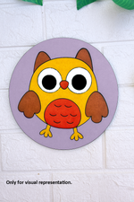 Colorful owl design on a round MDF base for kids DIY craft