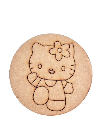 Unpainted pre-marked Hello Kitty MDF board with flower design, ready for DIY painting.