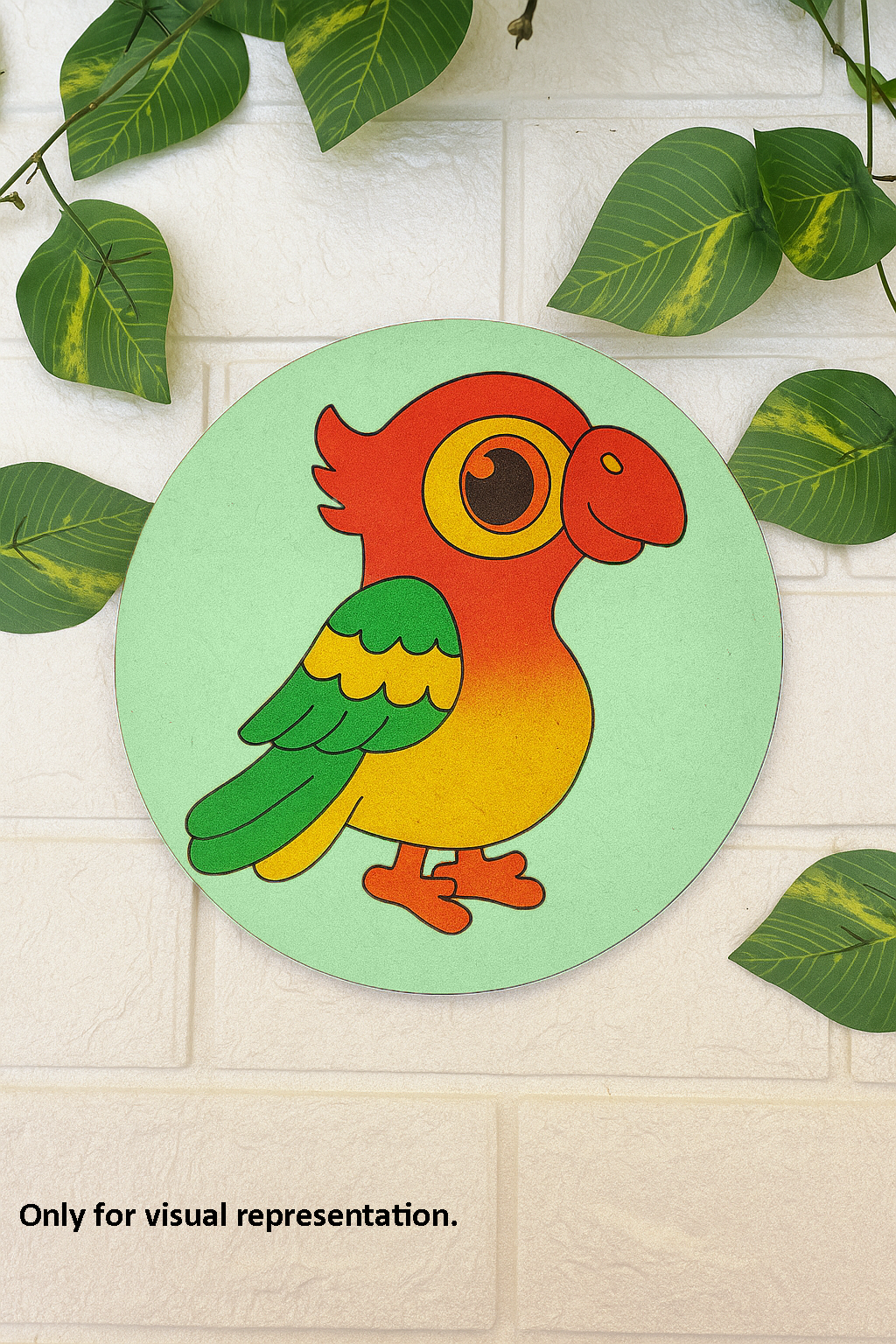 Colored parrot MDF base for kids DIY painting on round wooden board
