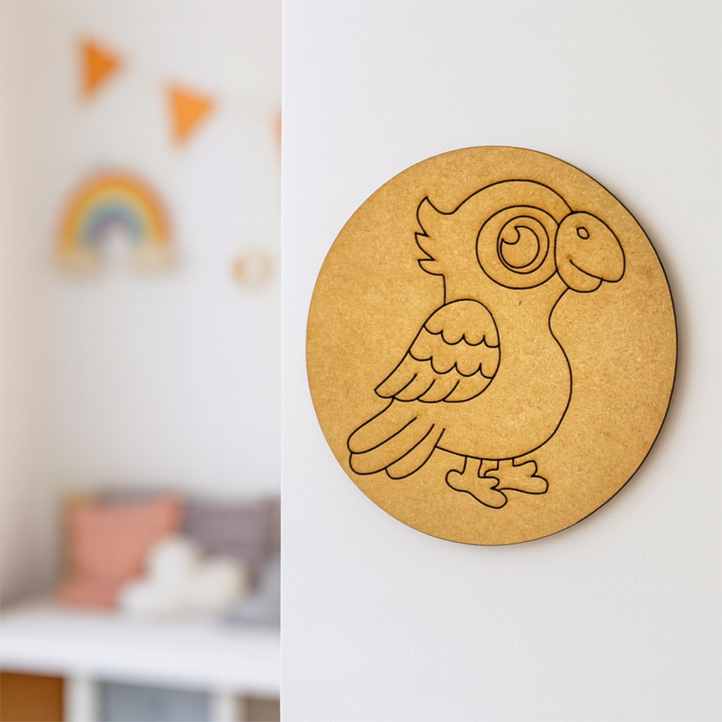 Unpainted parrot pre-marked MDF base craft board for kids.