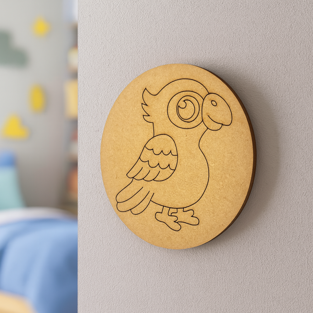 Unpainted parrot pre-marked MDF base craft board for kids.