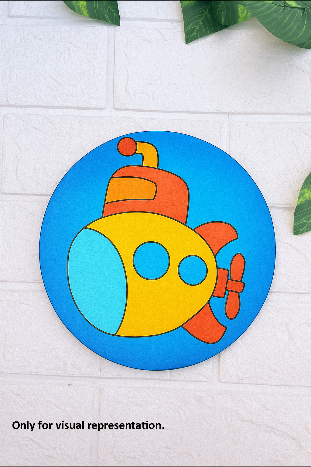 Colorful DIY submarine design painted on MDF circular base