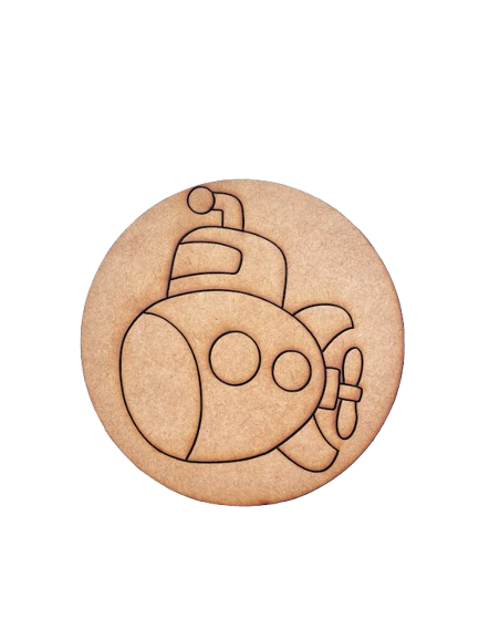 Pre-marked MDF submarine cutout for kids painting activity