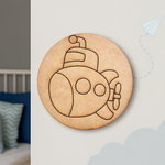 Pre-marked MDF submarine cutout for kids painting activity.