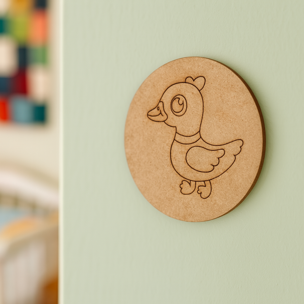 Unpainted duck-shaped MDF base with engraved outlines.