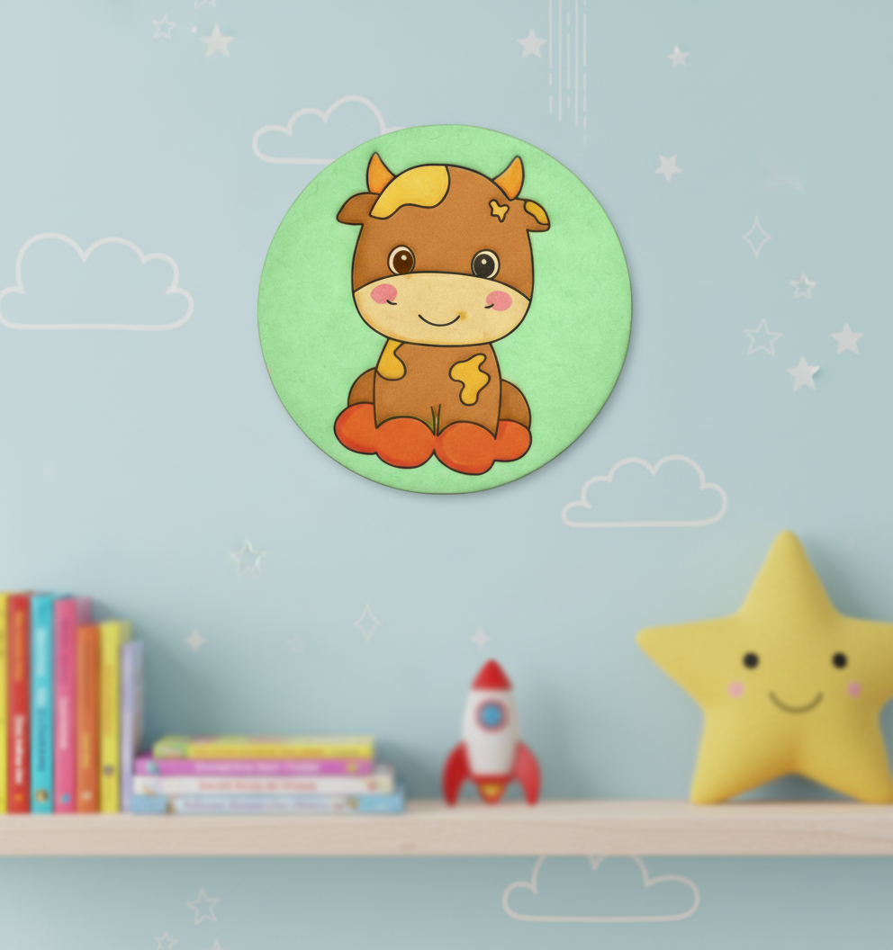 Cute cow pre-marked MDF base for kids DIY craft, hand-painted sample design.