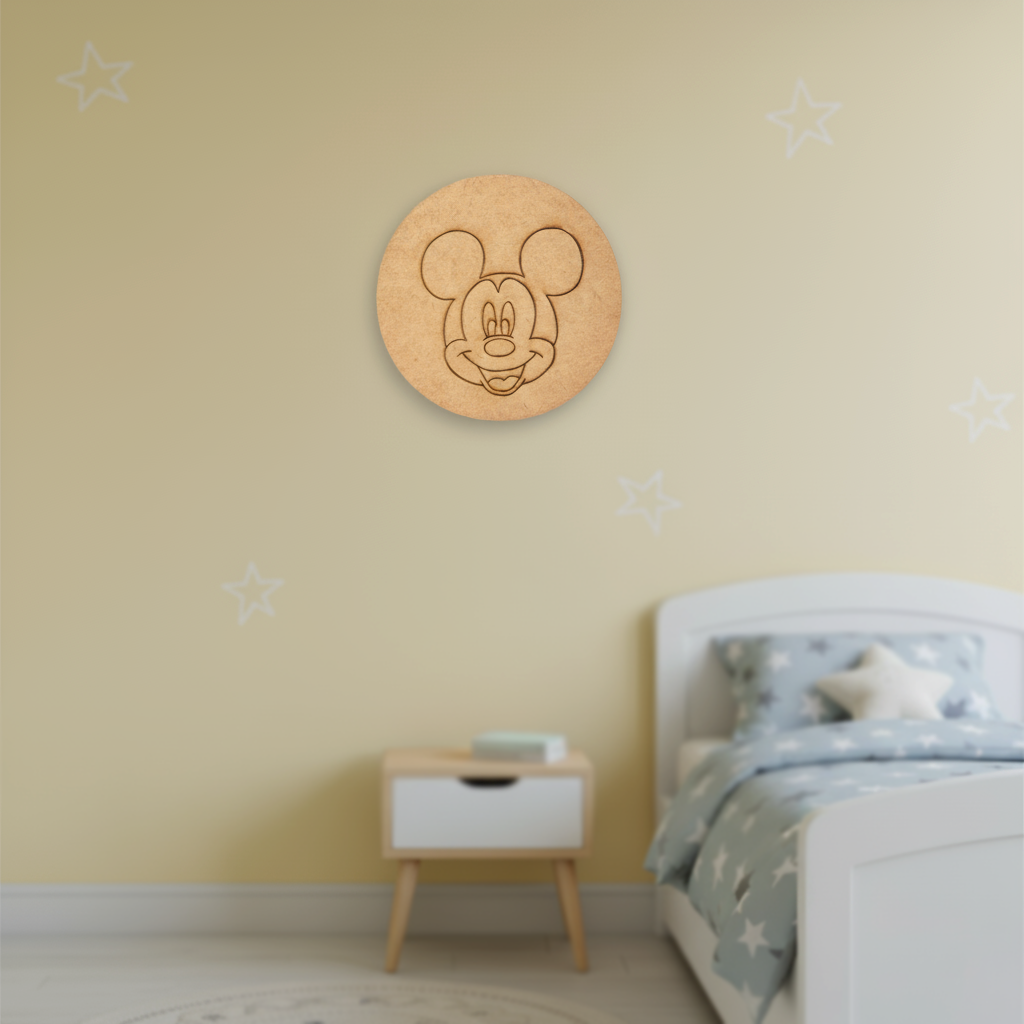 Painted DIY Mickey Mouse MDF base for kids craft and wall décor