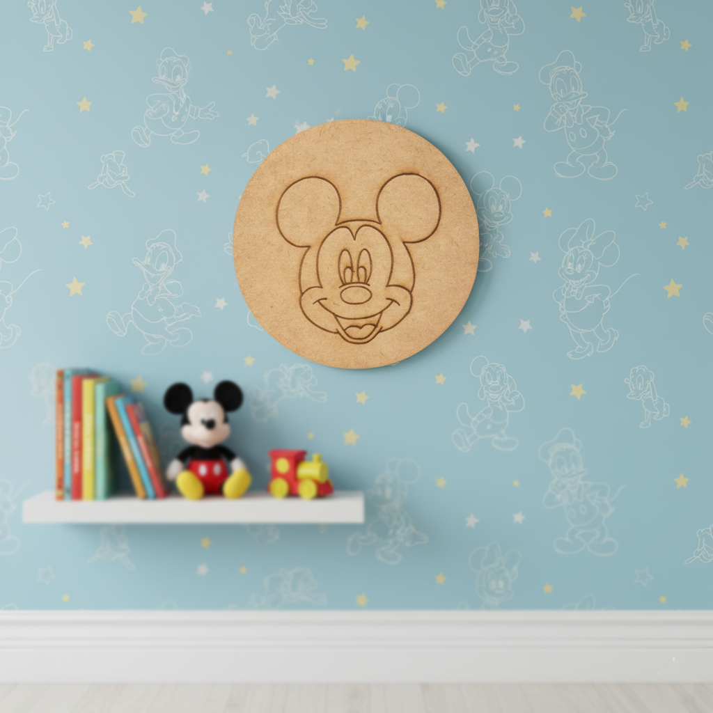 Painted DIY Mickey Mouse MDF base for kids craft and wall décor