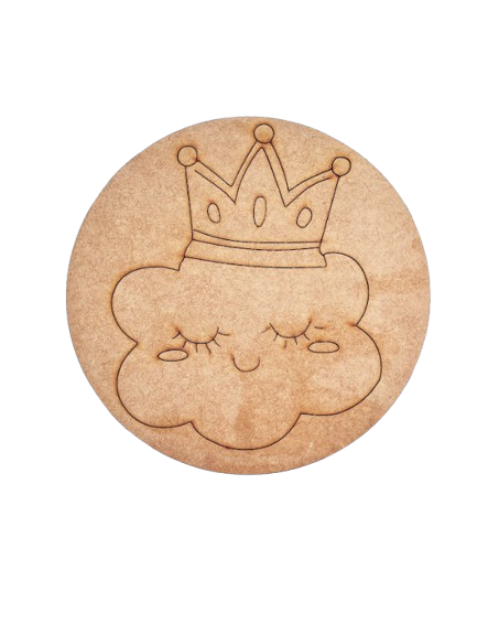 Unpainted pre-marked MDF base cloud with crown design for kids DIY craft