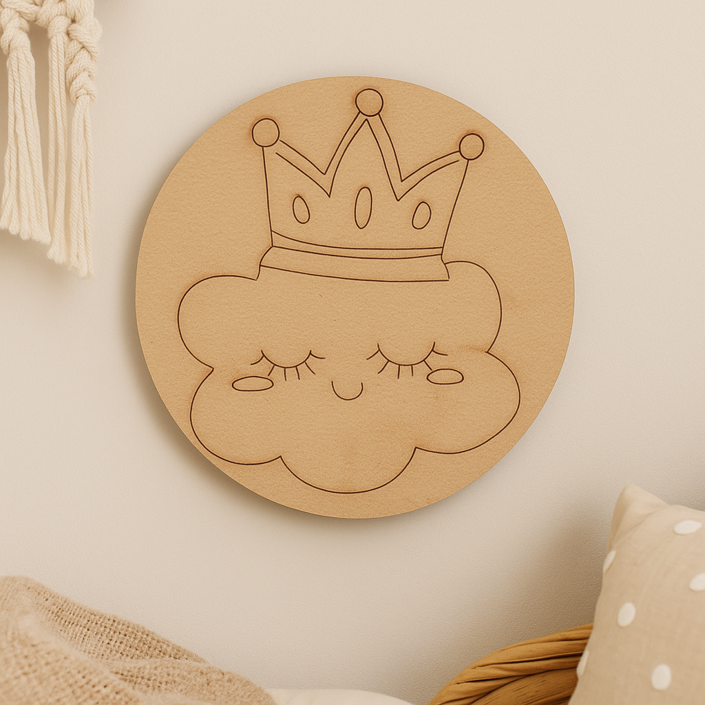 Princess cloud with crown DIY MDF base, painted design example