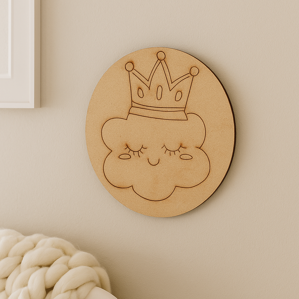 Princess cloud with crown DIY MDF base, painted design example
