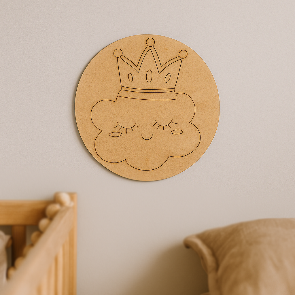 Princess cloud with crown DIY MDF base, painted design example
