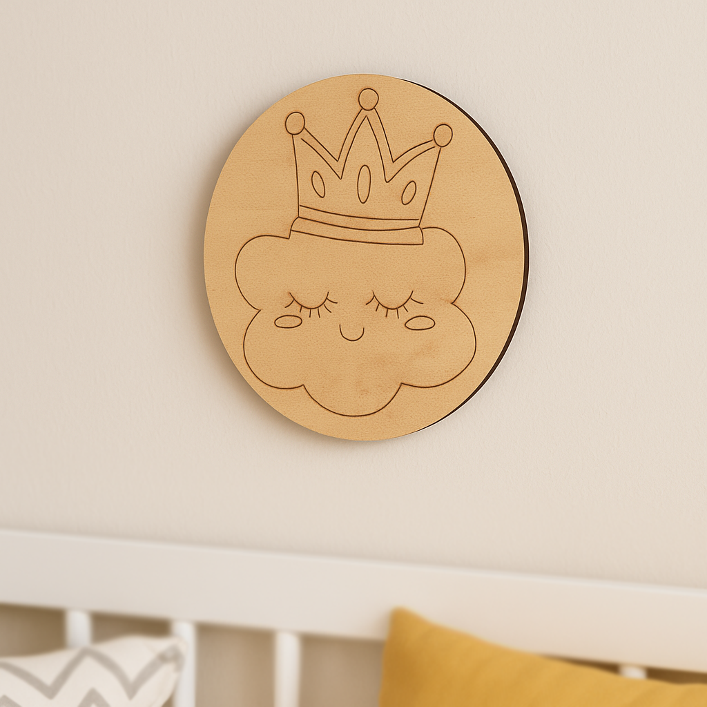 Princess cloud with crown DIY MDF base, painted design example