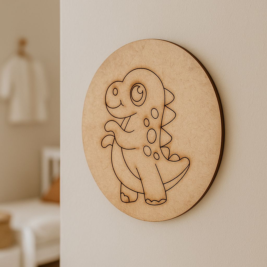 Unpainted pre-marked dinosaur DIY MDF craft base board for kids painting activity.