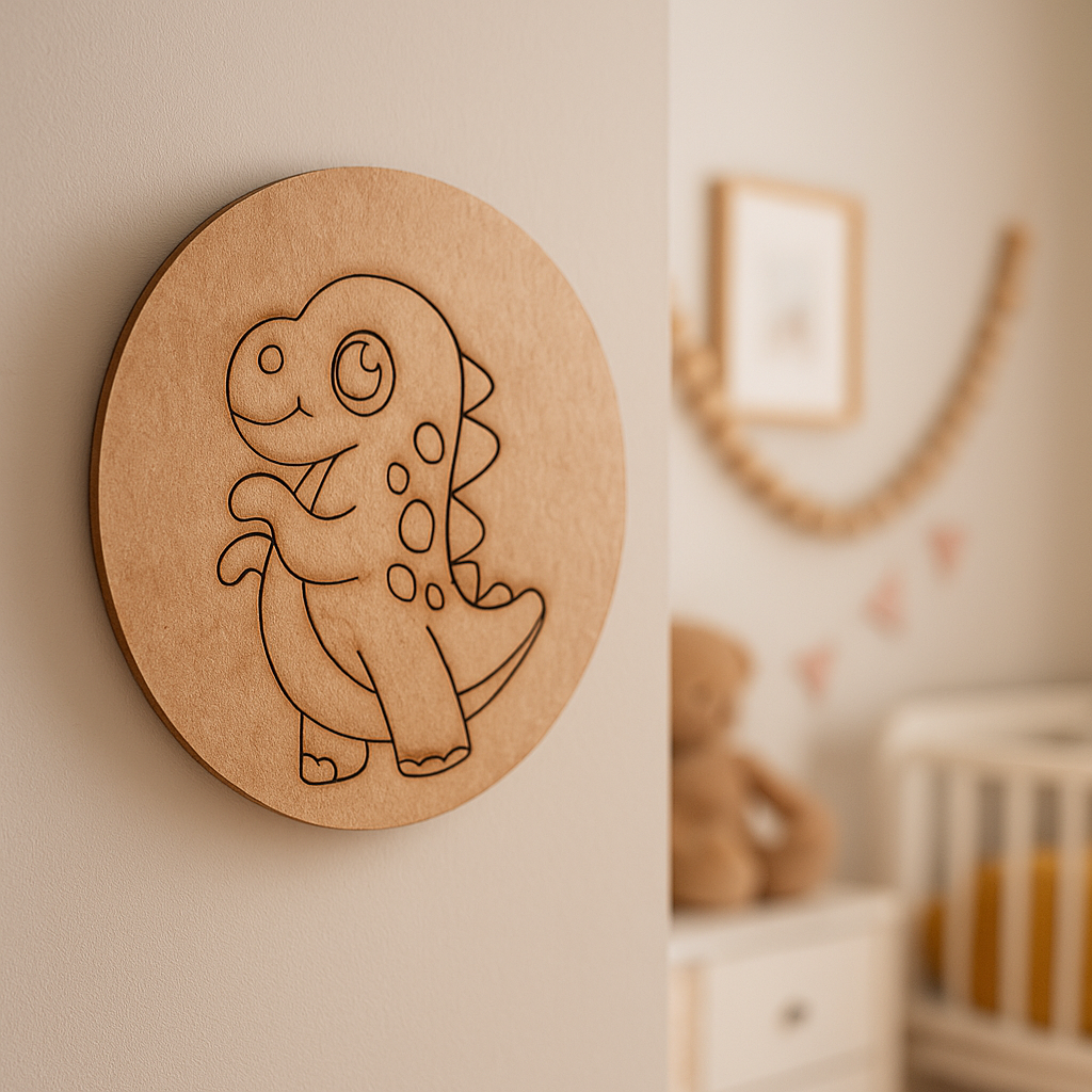 Unpainted pre-marked dinosaur DIY MDF craft base board for kids painting activity.